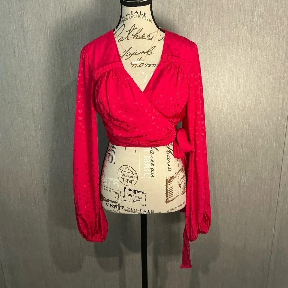 NWOT Elegant Pink Wrap Blouse Size Small